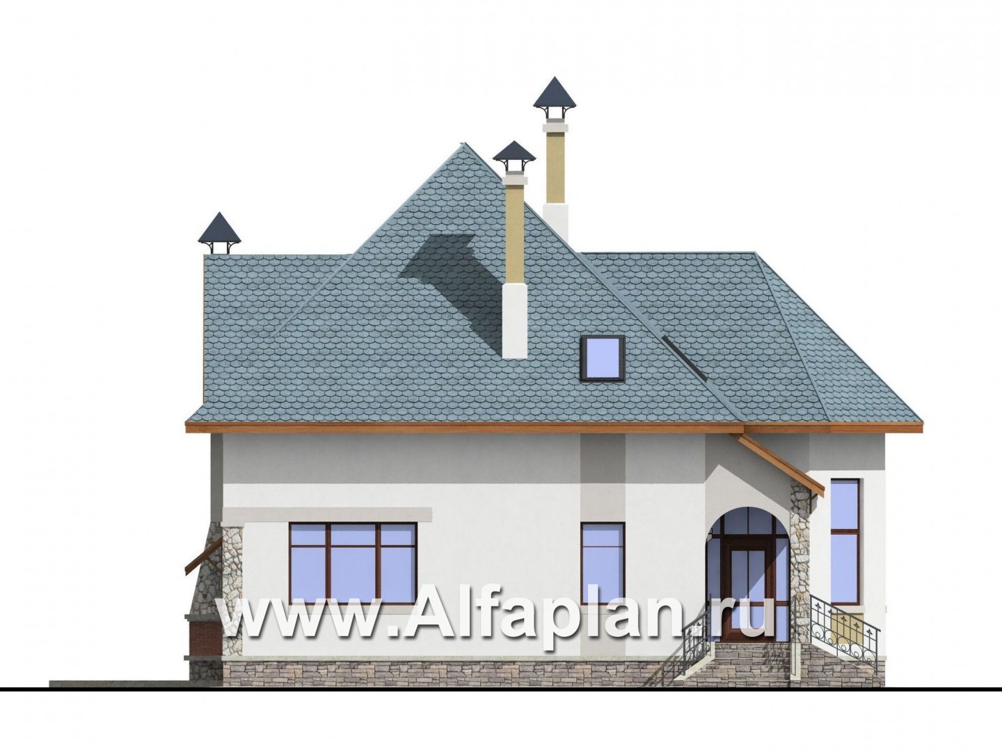 Проекты домов Альфаплан - Загородный дом с террасой-барбекю и зимним садом - изображение фасада №2