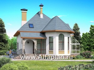 Проекты домов Альфаплан - Загородный дом с террасой-барбекю и зимним садом - превью основного изображения