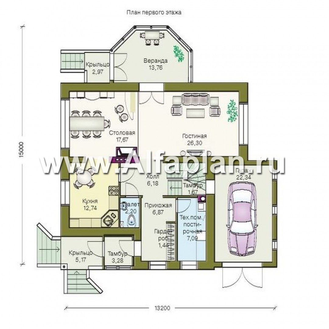 Проекты домов Альфаплан - Загородный дом с компактным планом - изображение плана проекта №1