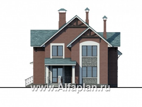 Проекты домов Альфаплан - «Кленовый лист»- комфортный дом с гаражом и бильярдной - превью фасада №4