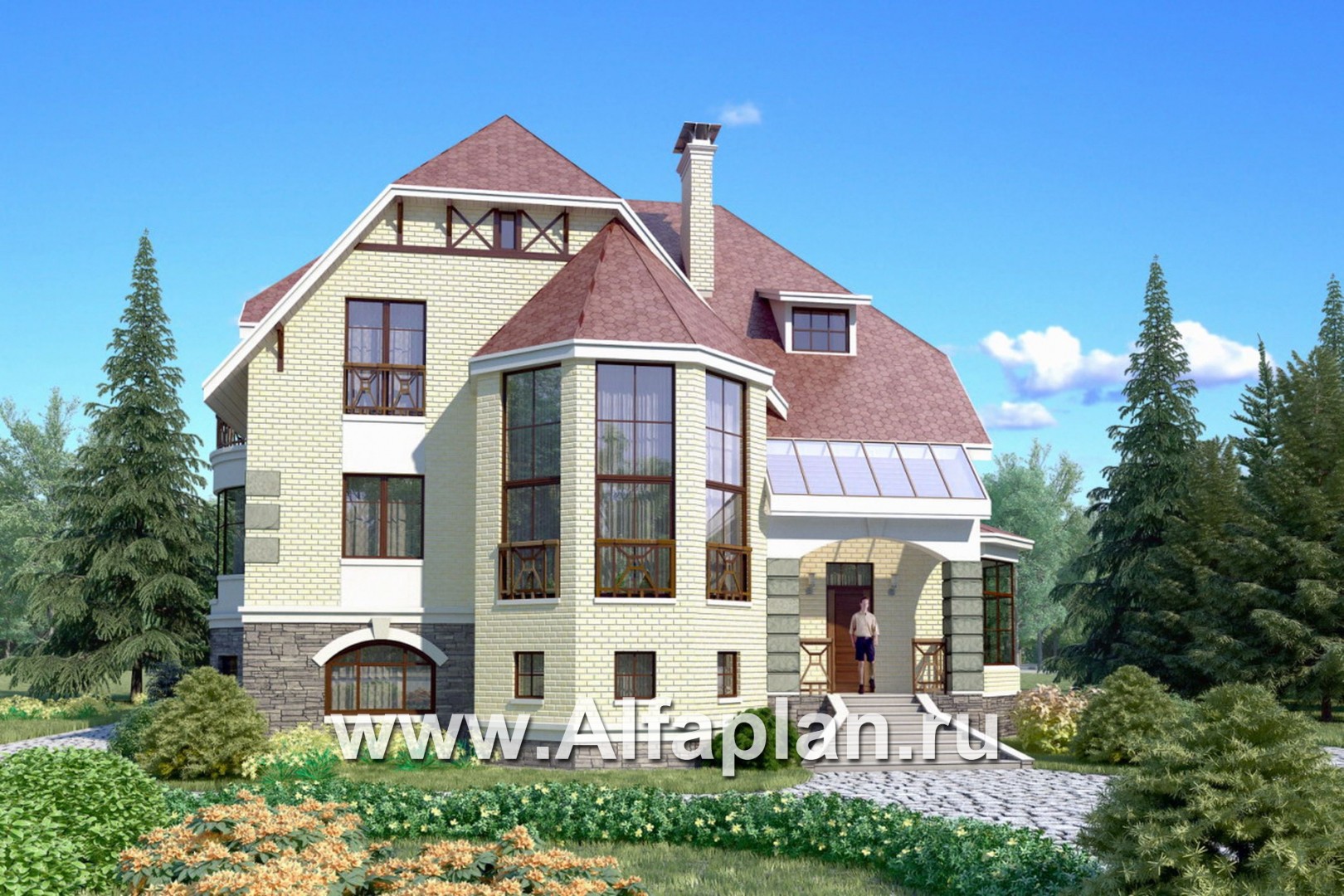 Проекты домов Альфаплан - «Каменный остров» - особняк бизнес-класса - основное изображение