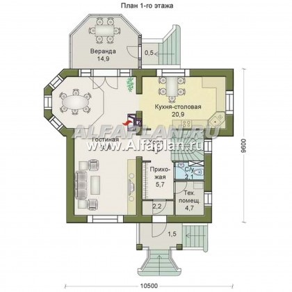 Проекты домов Альфаплан - «Магистр» - двухэтажный  дом с эркером - превью плана проекта №1