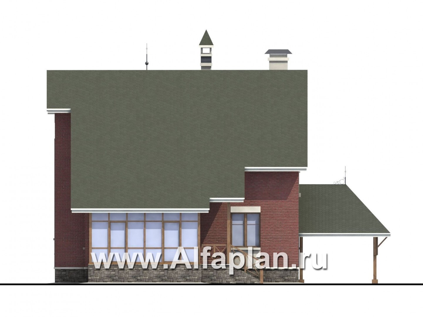 Проекты домов Альфаплан - «Альтбург» - проект  дома с мансардой, с полукруглым эркером и с навесом для 1 авто, в стиле замка - изображение фасада №4