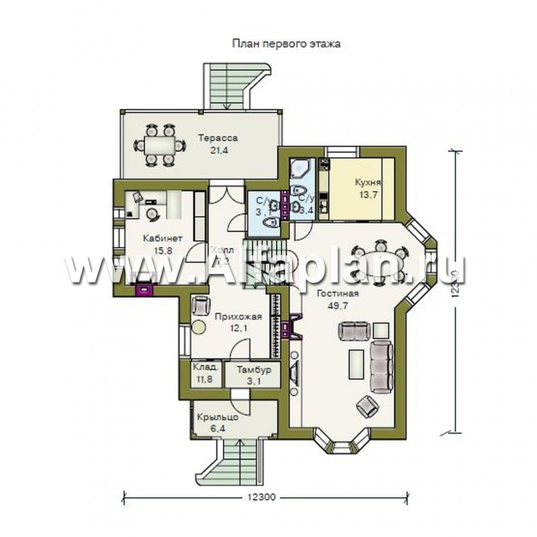 Проекты домов Альфаплан - «Серебряный век» - загородный дом с элементами арт-нуво - план проекта №2