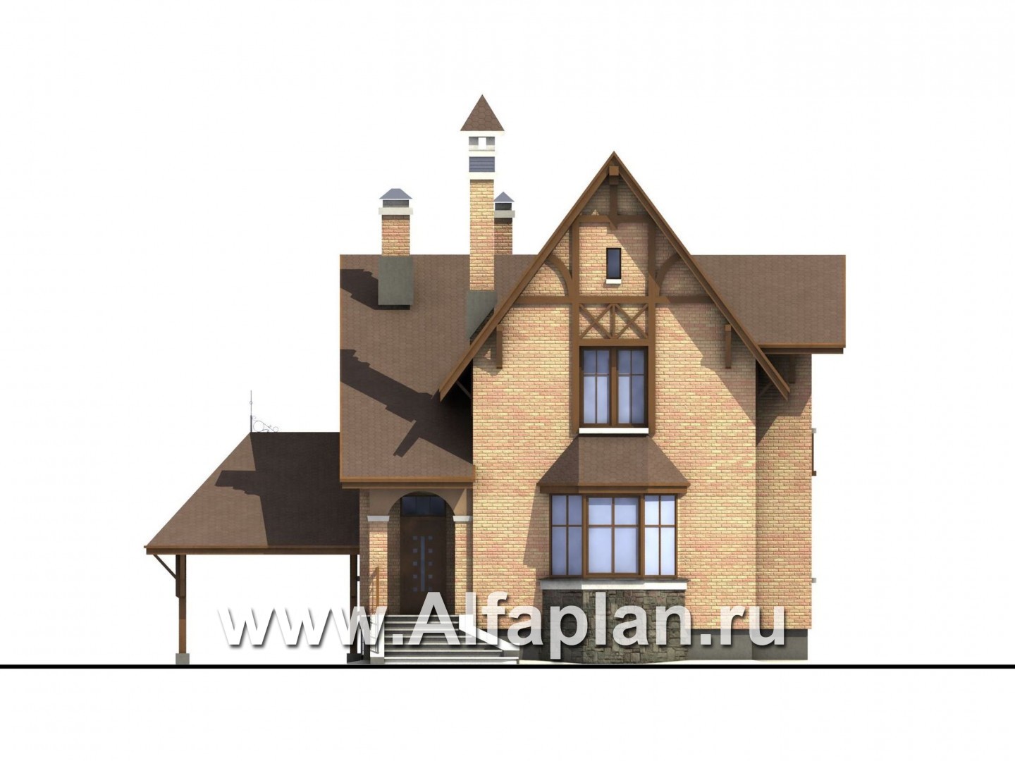 Проекты домов Альфаплан - «Вива Бе» - рациональный дом с навесом для машины - изображение фасада №1