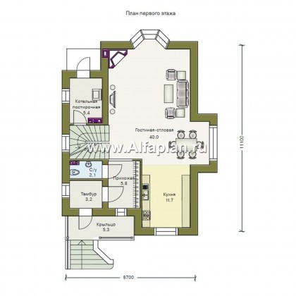 Проекты домов Альфаплан - «Вива» - коттедж для узкого участка - превью плана проекта №1