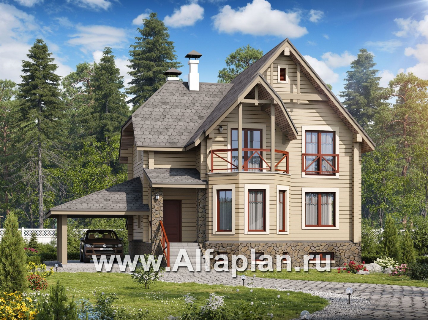 Проекты домов Альфаплан - «АльфаВУД» - деревяный дом из клееного бруса - основное изображение