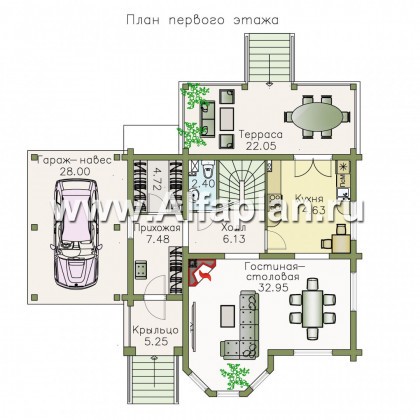 «АльфаВУД» - проект дома с мансардой, из дерева, из клееного бруса, с цокольным этажом - превью план дома