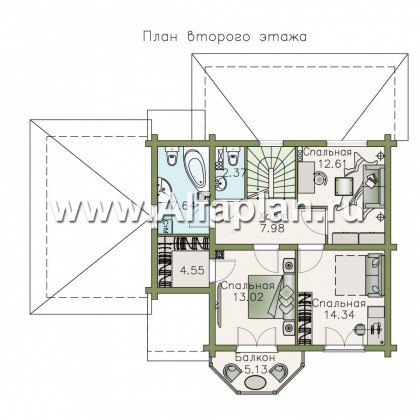«АльфаВУД» - проект дома с мансардой, из дерева, из клееного бруса, с цокольным этажом - превью план дома