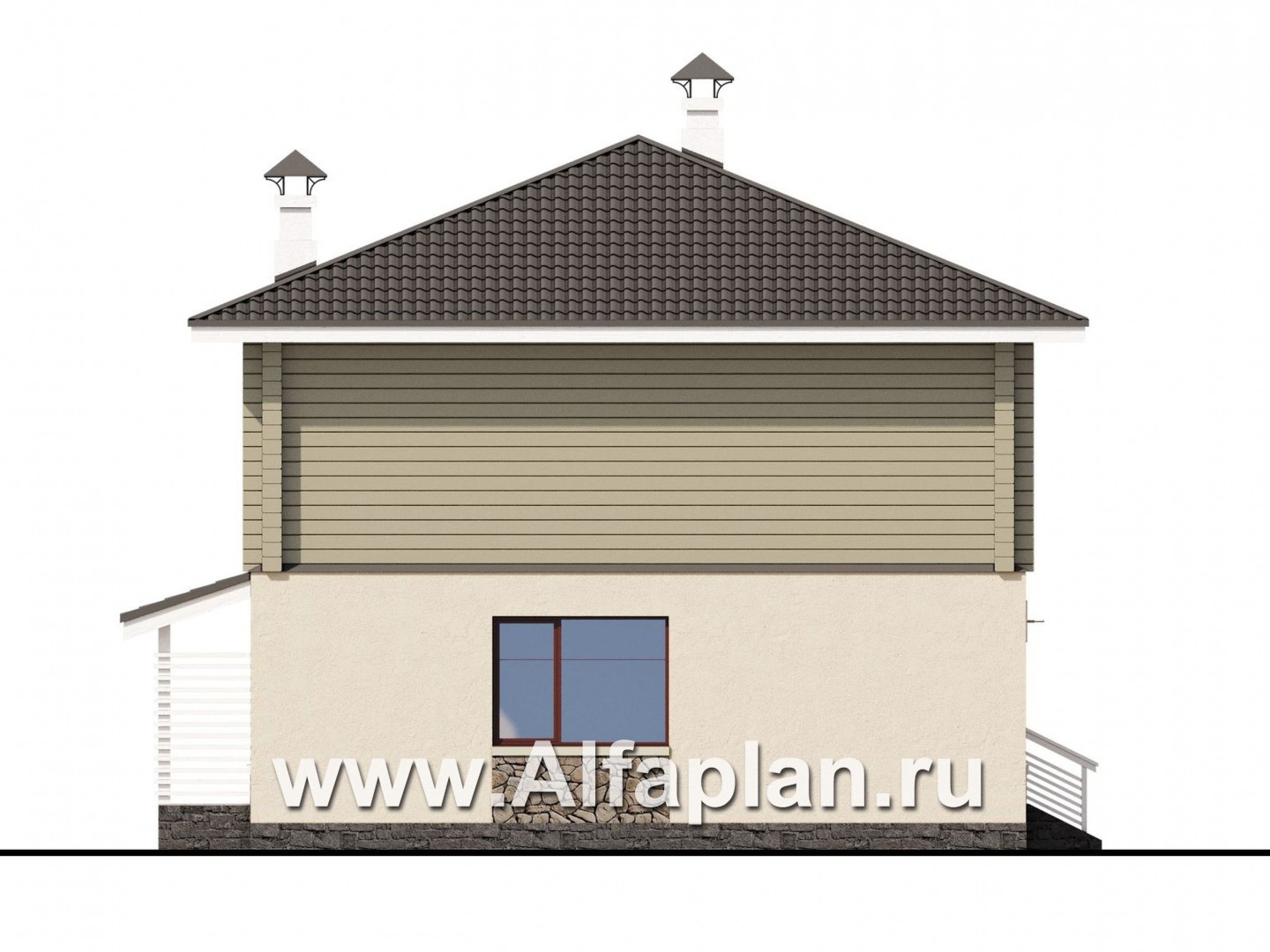 Проекты домов Альфаплан - «АльфаВУД» - проект двухэтажного дома, из газобетона и клееного бруса, с террасой и навесом для авто - изображение фасада №3