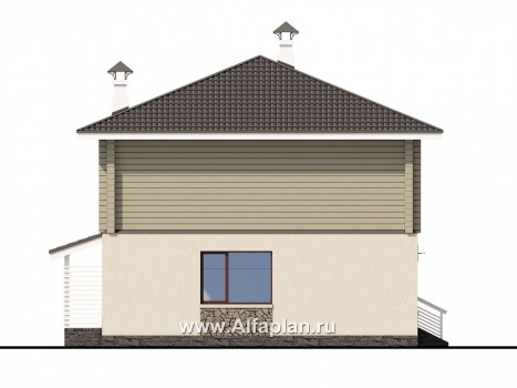 Проекты домов Альфаплан - «АльфаВУД» - проект двухэтажного дома, из газобетона и клееного бруса, с террасой и навесом для авто - превью фасада №3
