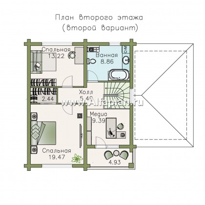 «АльфаВУД» - проект двухэтажного дома, из газобетона и клееного бруса, с террасой и навесом для авто - превью план дома