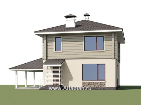 Проекты домов Альфаплан - «АльфаВУД» - проект двухэтажного дома, из газобетона и клееного бруса, с террасой и навесом для авто - превью дополнительного изображения №1