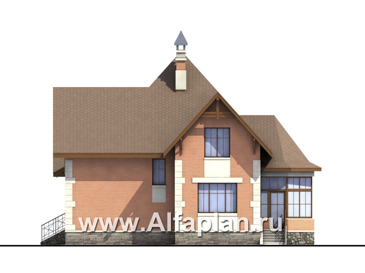 Проекты домов Альфаплан - «Ягерхаус» — проект двухэтажного дома с пирамидальной кровлей, с террасой, в стиле Петровское барокко - изображение фасада №2