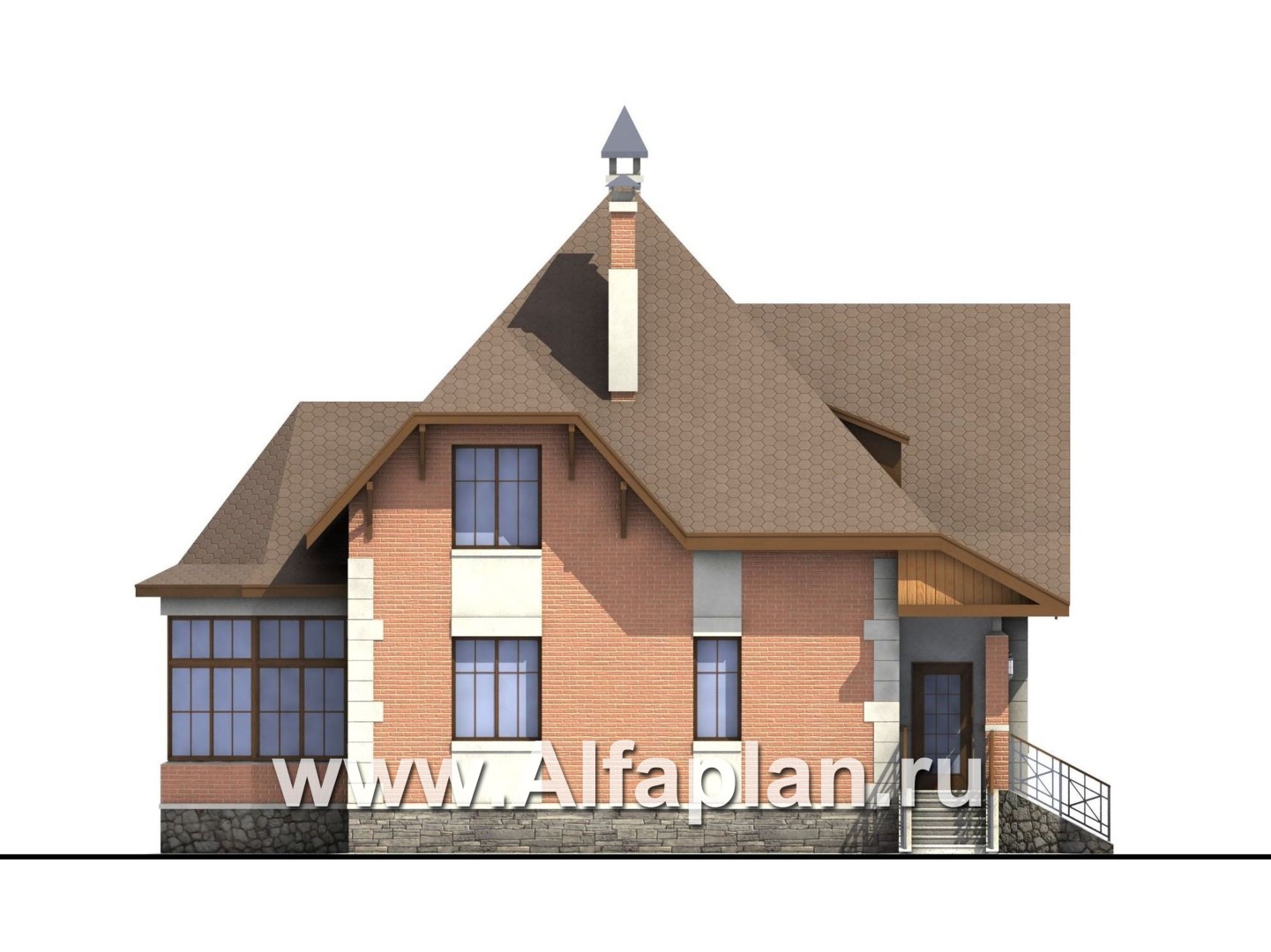 Проекты домов Альфаплан - «Ягерхаус» — проект двухэтажного дома с пирамидальной кровлей, с террасой, в стиле Петровское барокко - изображение фасада №3