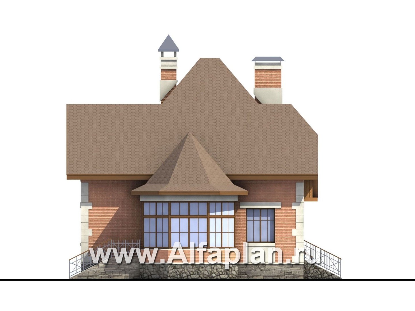 Проекты домов Альфаплан - «Ягерхаус» — проект двухэтажного дома с пирамидальной кровлей, с террасой, в стиле Петровское барокко - изображение фасада №4