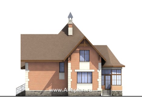 Проекты домов Альфаплан - «Ягерхаус» — проект двухэтажного дома с пирамидальной кровлей, с террасой, в стиле Петровское барокко - превью фасада №2
