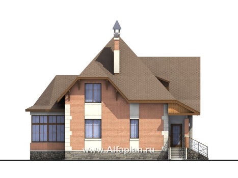Проекты домов Альфаплан - «Ягерхаус» — проект двухэтажного дома с пирамидальной кровлей, с террасой, в стиле Петровское барокко - превью фасада №3