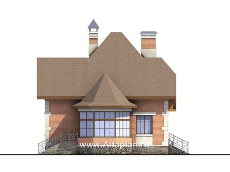 Проекты домов Альфаплан - «Ягерхаус» — проект двухэтажного дома с пирамидальной кровлей, с террасой, в стиле Петровское барокко - превью фасада №4