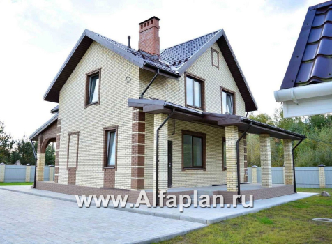 «Приоритет» - красивый проект коттеджа с мансардой, из газобетона , план дома с террасой и сауной, навес на 1 авто - превью дополнительного изображения №3