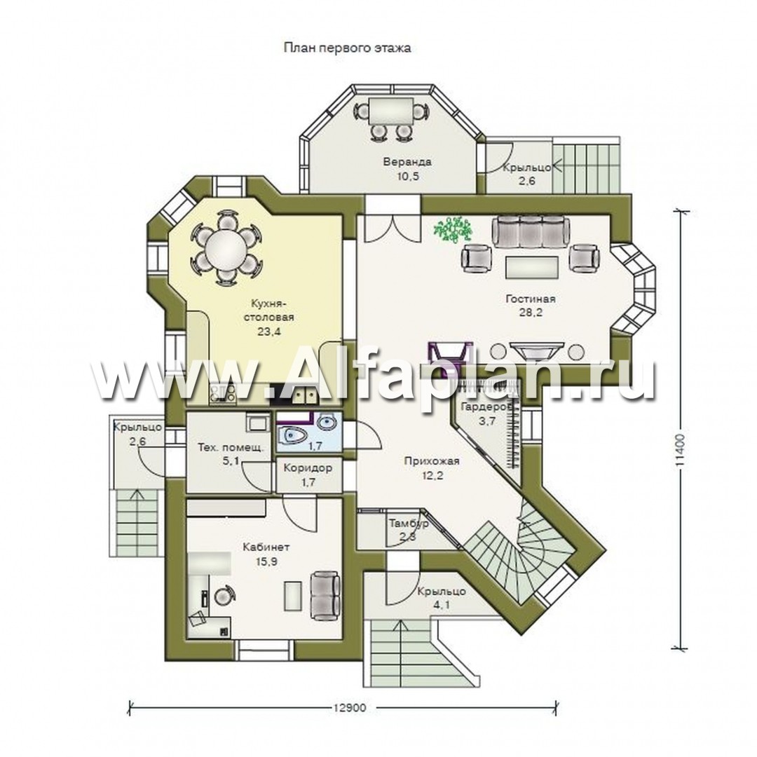 Проекты домов Альфаплан - «Баттерфляй» - коттедж для углового участка - план проекта №1