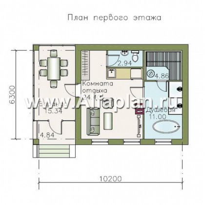 Проект бани с остекленной верандой - превью план дома