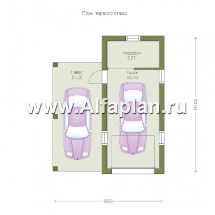 Гараж на 1 авто, с навесом - превью план дома