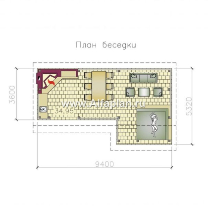 Проект современной беседки, летняя кухня, с местами для лежаков - превью план дома