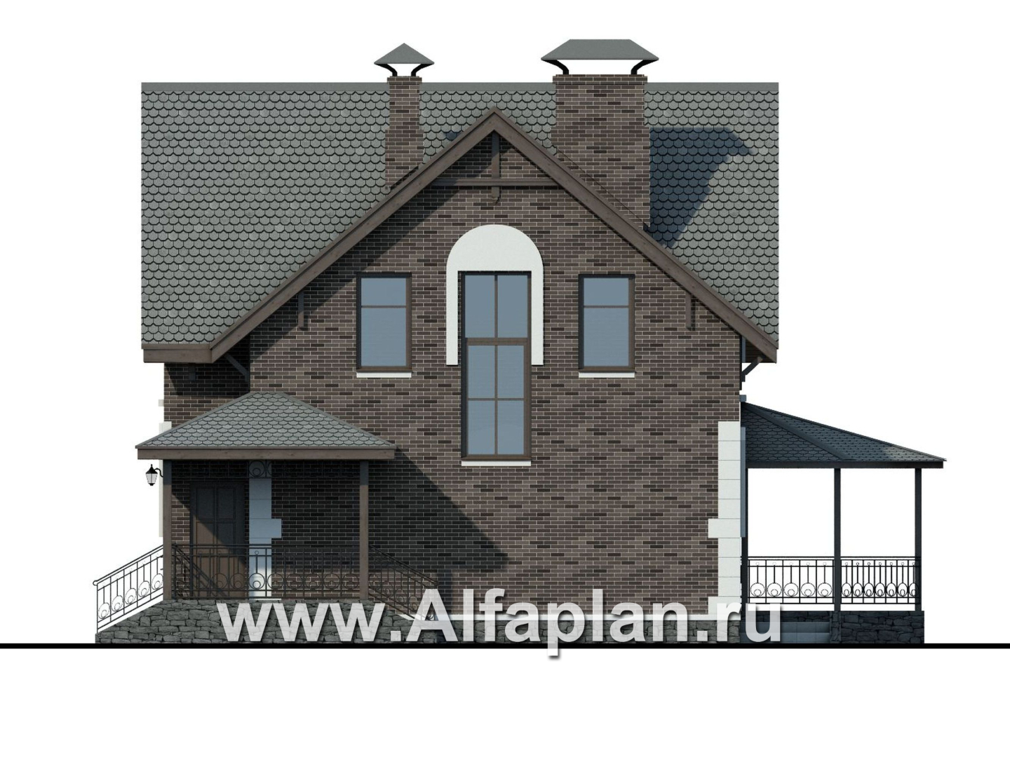 Проекты домов Альфаплан - Кирпичный дом «Оптима» для загородного отдыха - изображение фасада №2