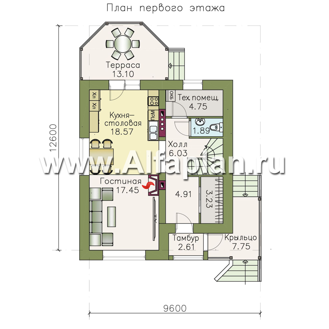 Проекты домов Альфаплан - Кирпичный дом «Оптима» для загородного отдыха - изображение плана проекта №1