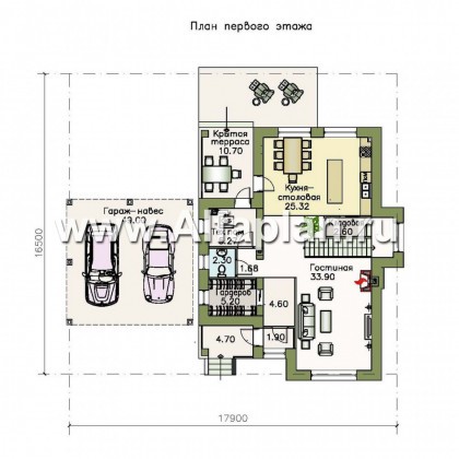 Проекты домов Альфаплан - «Потемкин» - элегантный коттедж с навесом для машин - превью плана проекта №1