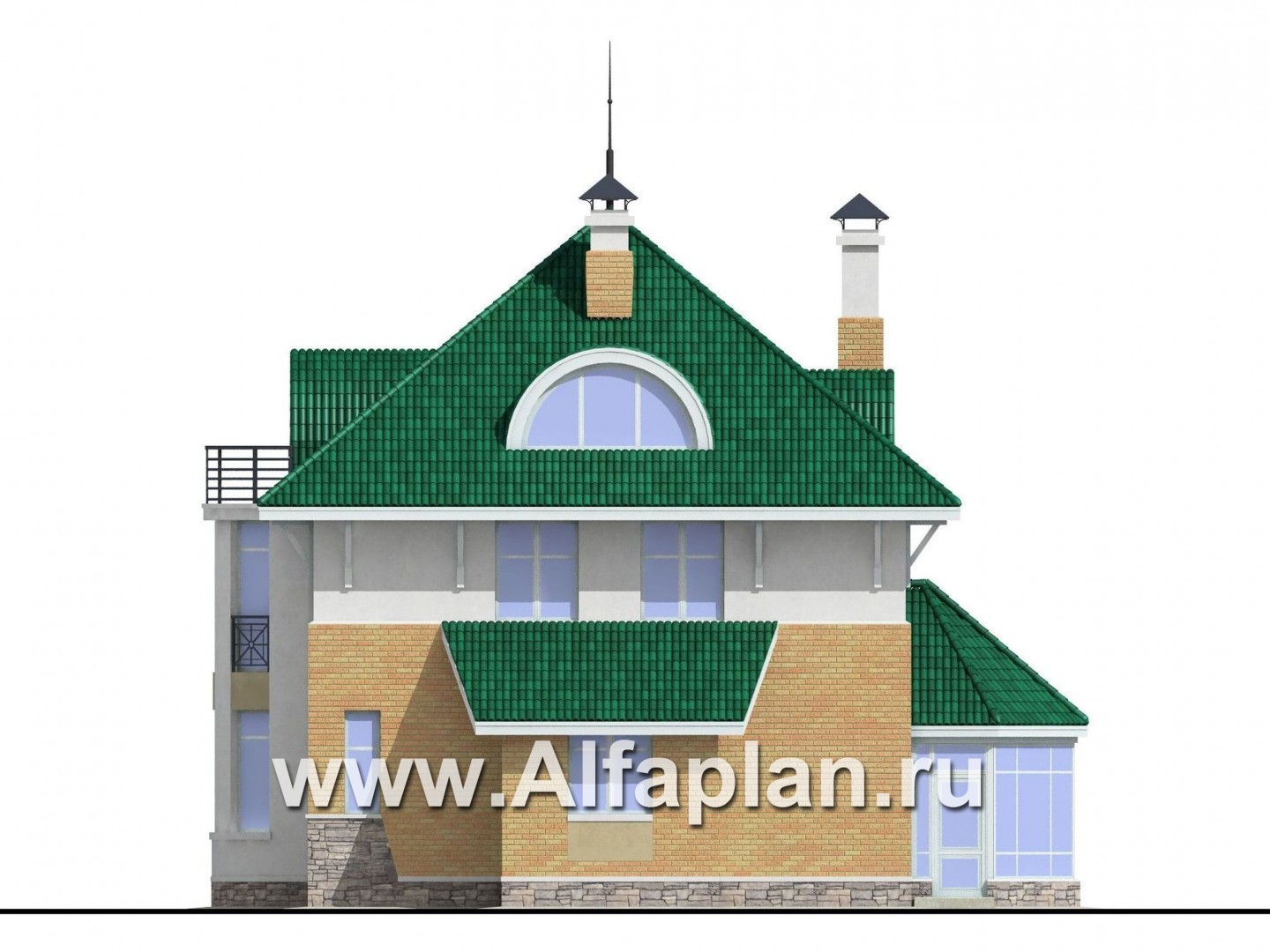 Проекты домов Альфаплан - «Петит» - проект двухэтажного загородного дома с просторной мансардой - изображение фасада №2