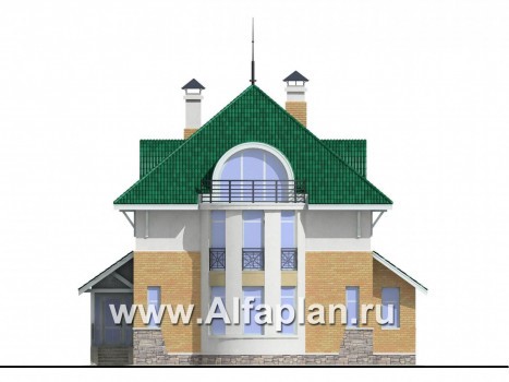 Проекты домов Альфаплан - «Петит» - проект двухэтажного загородного дома с просторной мансардой - превью фасада №1
