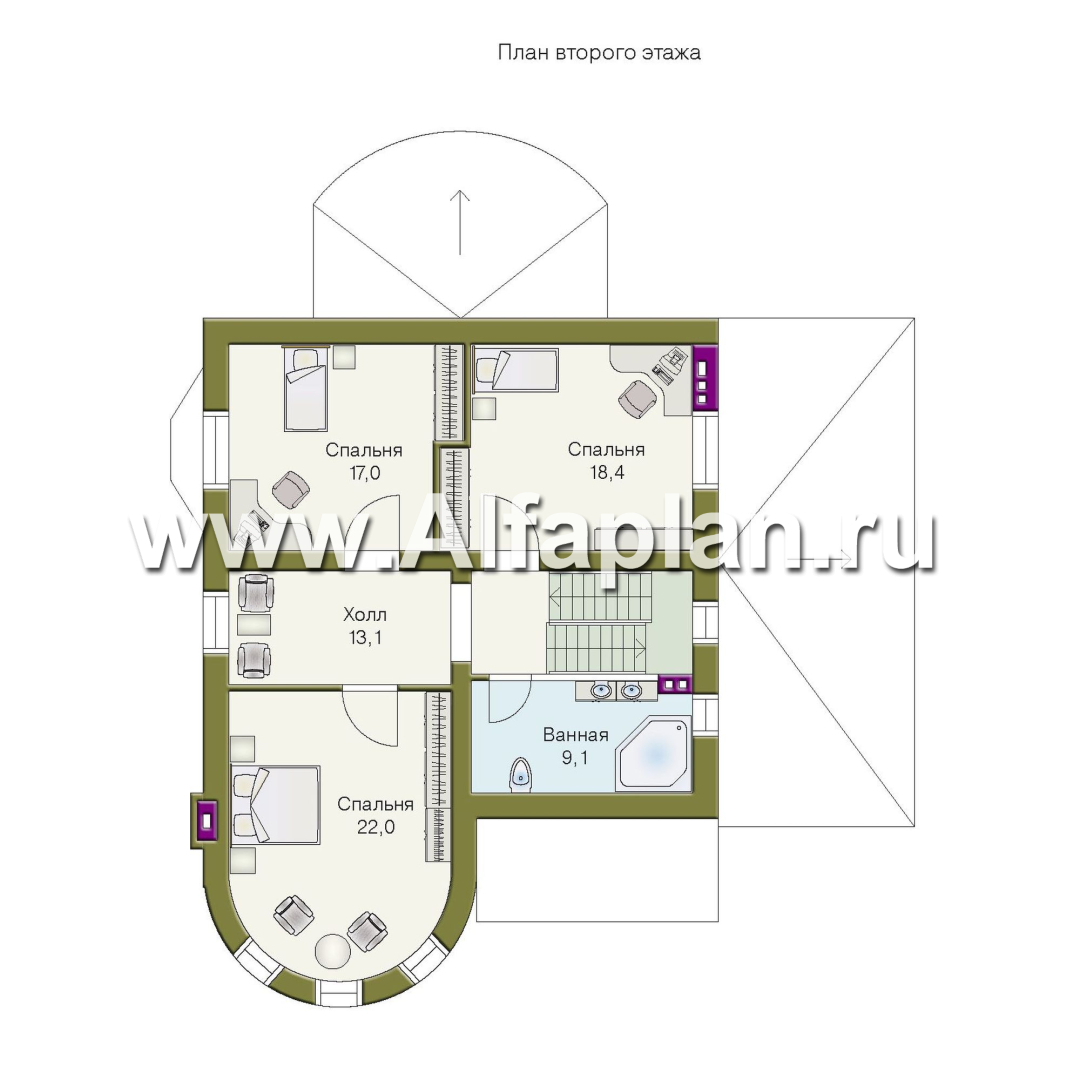 Проекты домов Альфаплан - «Камелот» -  загородный дом с угловой «башней» - изображение плана проекта №2