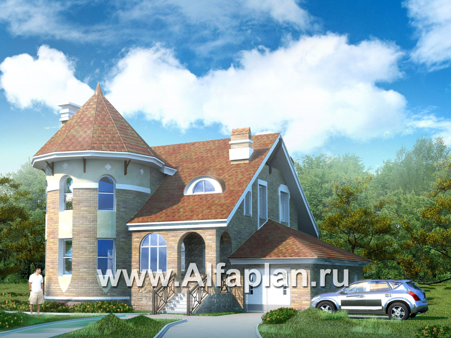 Проекты домов Альфаплан - «Камелот» -  загородный дом с угловой «башней» - дополнительное изображение №1