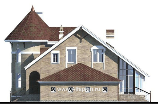 Проекты домов Альфаплан - «Камелот» -  загородный дом с угловой «башней» - превью фасада №2