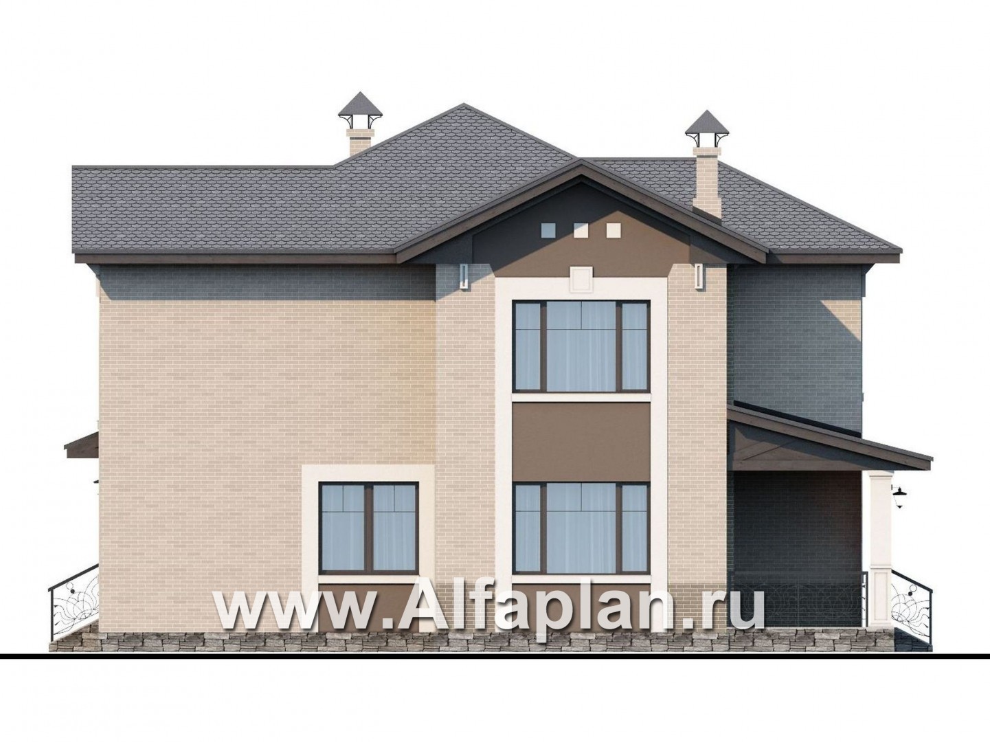 Проекты домов Альфаплан - «Северная корона» - проект дома из газобетона в стиле модерн - изображение фасада №2
