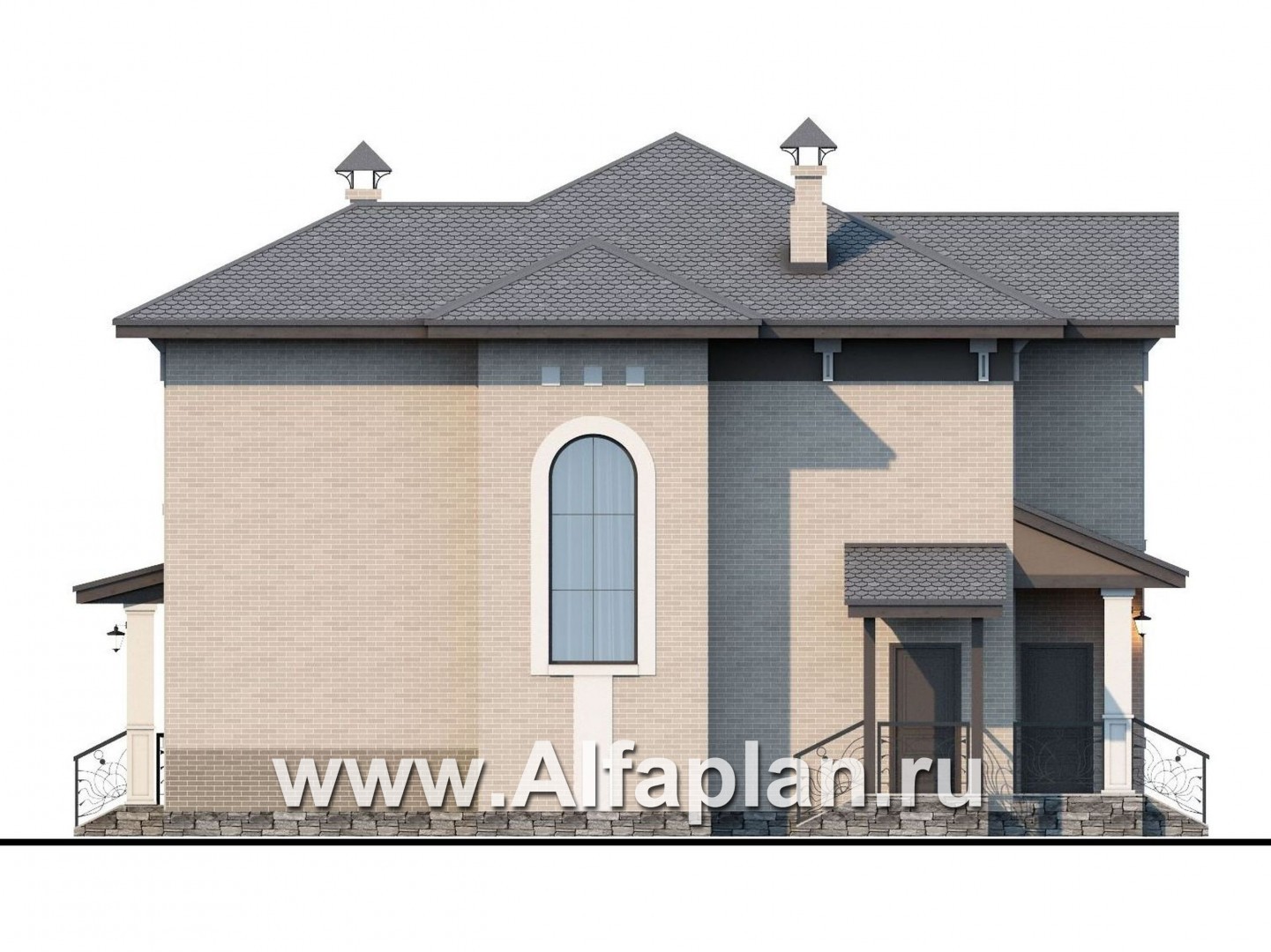 Проекты домов Альфаплан - «Северная корона» - проект дома из газобетона в стиле модерн - изображение фасада №3