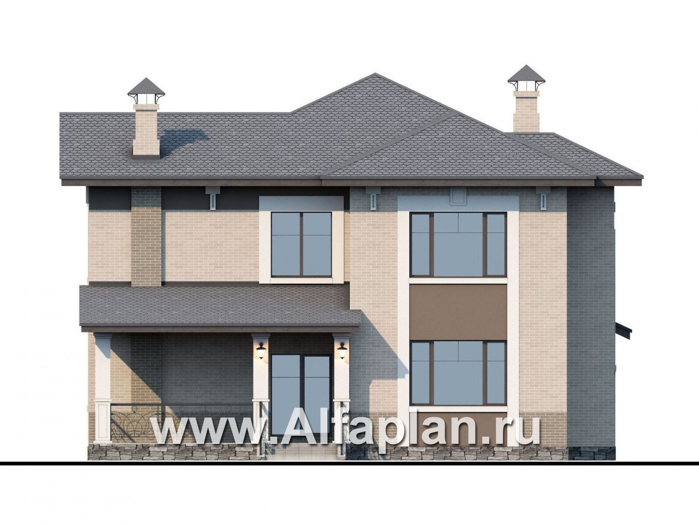 Проекты домов Альфаплан - «Северная корона» - проект дома из газобетона в стиле модерн - изображение фасада №4
