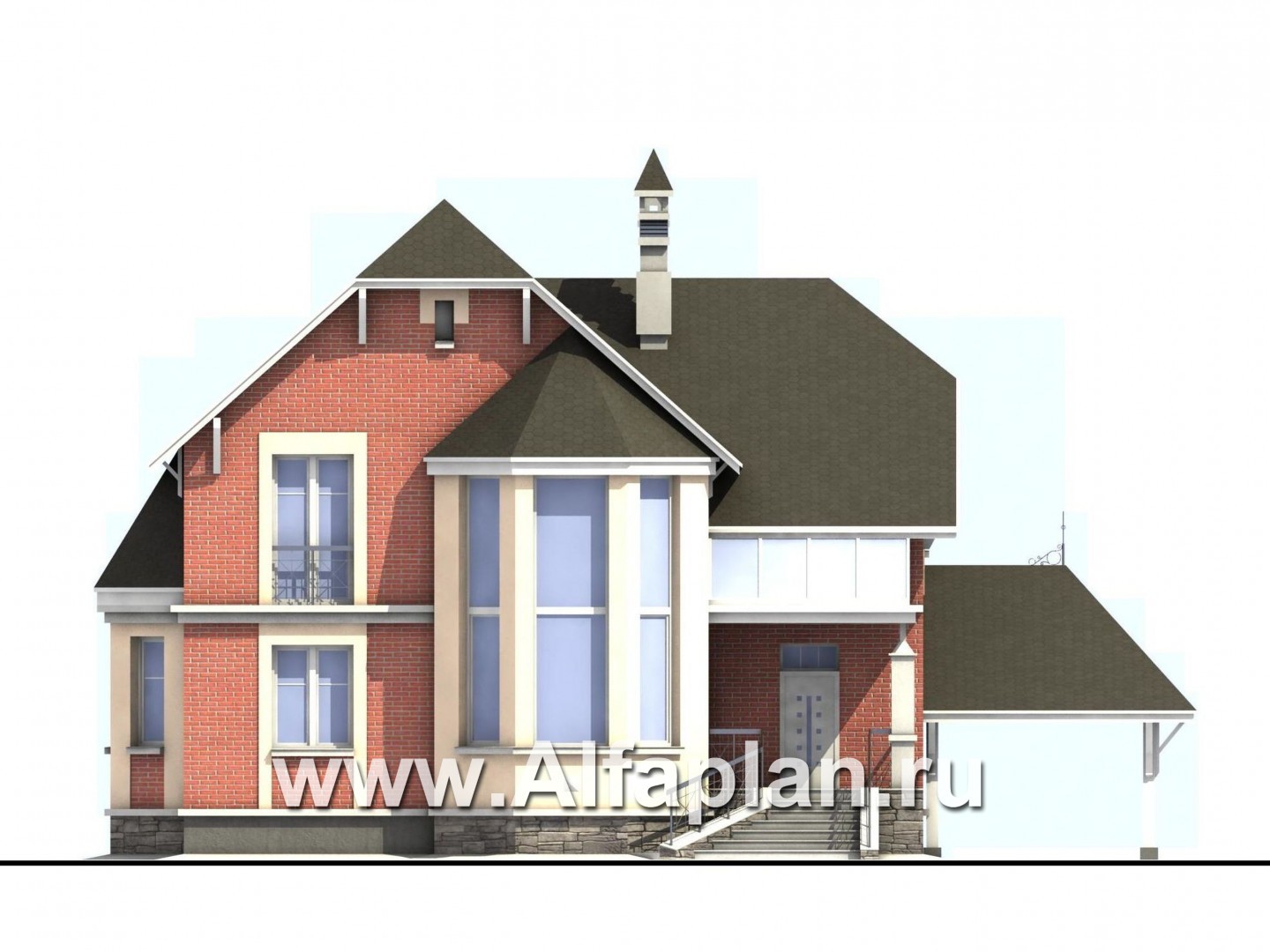 Проекты домов Альфаплан - «Фаворит» - современный коттедж с высоким эркером - изображение фасада №1