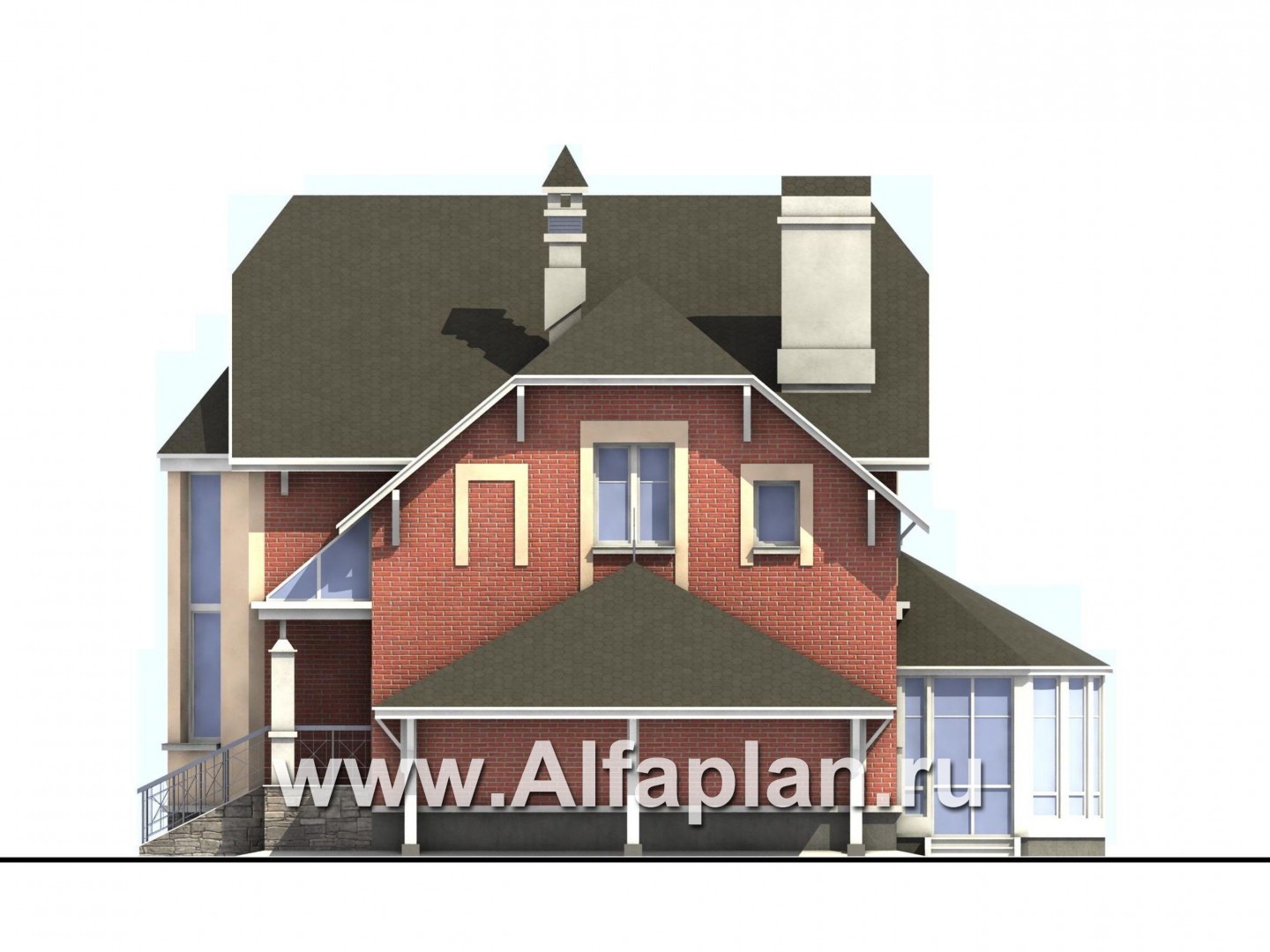 Проекты домов Альфаплан - «Фаворит» - современный коттедж с высоким эркером - изображение фасада №2