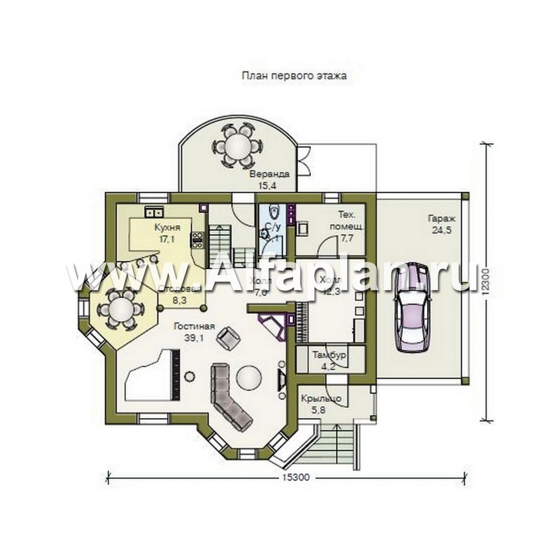 Проекты домов Альфаплан - «Фаворит» - современный коттедж с высоким эркером - изображение плана проекта №1