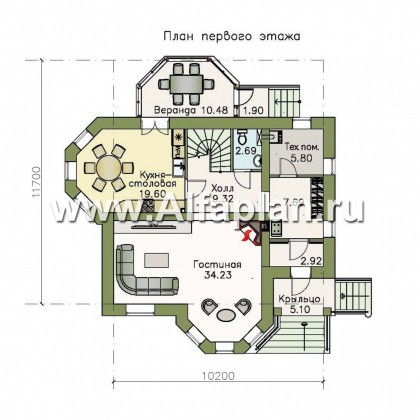 Проекты домов Альфаплан - «Успех» -двухэтажный дом  с верандой и эркером - превью плана проекта №1