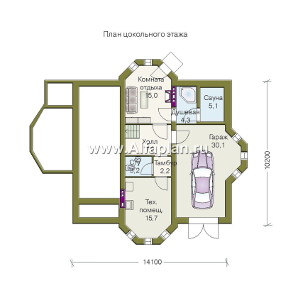 Проекты домов Альфаплан - «Верона» - респектабельный коттедж с гаражом - превью плана проекта №1