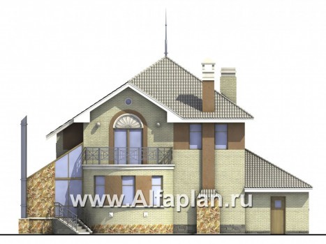 Проекты домов Альфаплан - «Уют» - коттедж с зимним садом - превью фасада №4