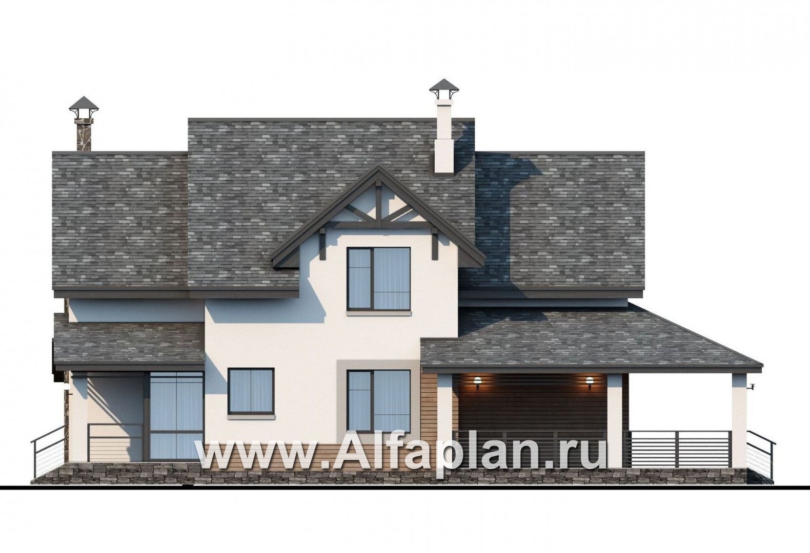 Проекты домов Альфаплан - «Роза ветров» - современный загородный дом - изображение фасада №2