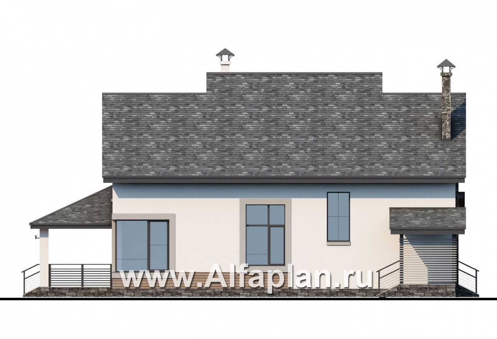 Проекты домов Альфаплан - «Роза ветров» - современный загородный дом - изображение фасада №3