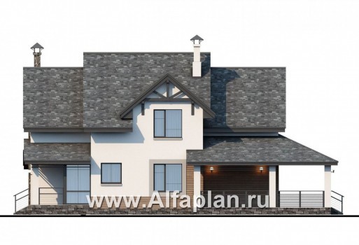 Проекты домов Альфаплан - «Роза ветров» - современный загородный дом в скандинавском стиле - превью фасада №2