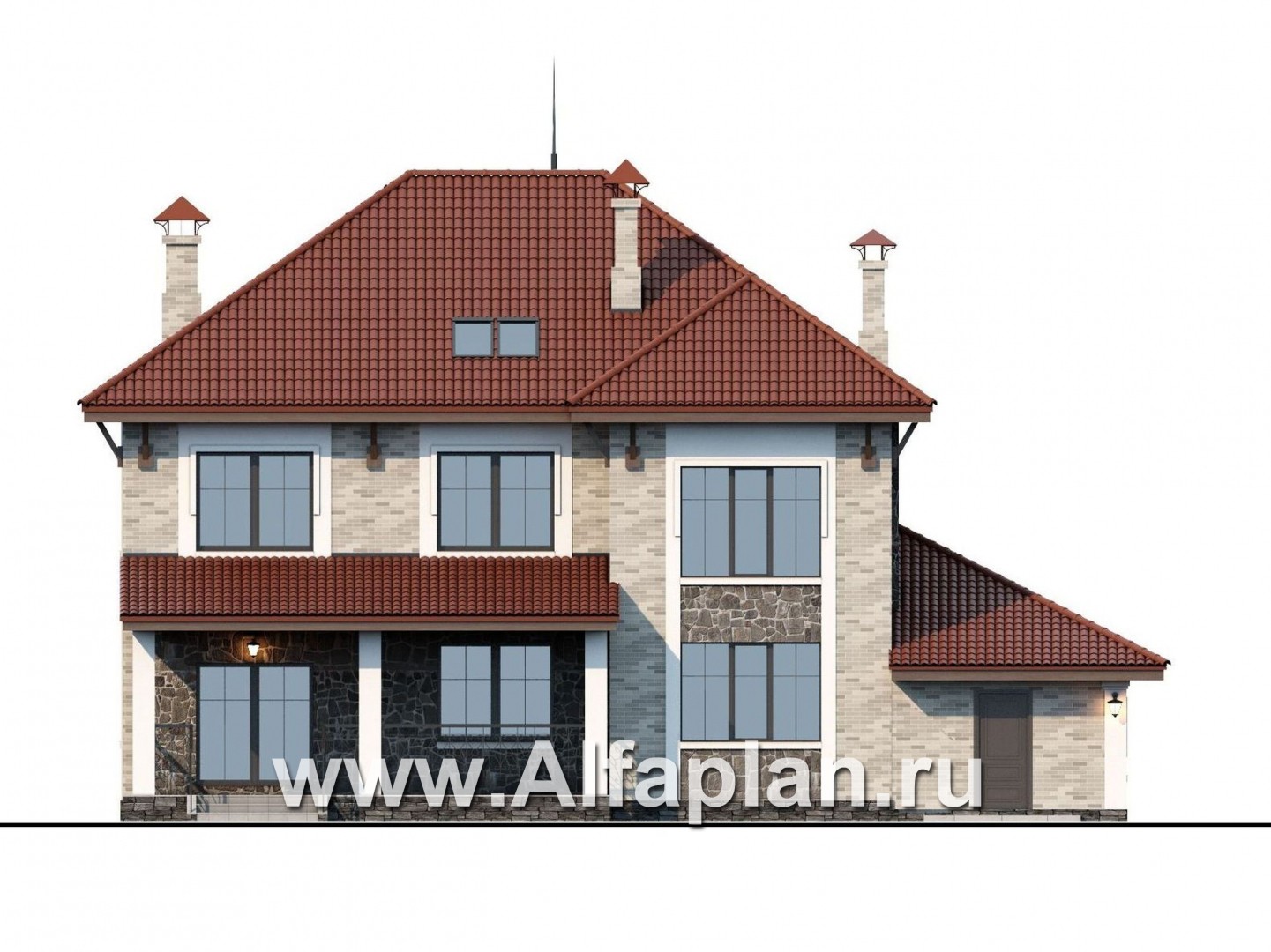 Проекты домов Альфаплан - «Айвенго» — особняк для большой семьи с жилой мансардой и гаражом - изображение фасада №4