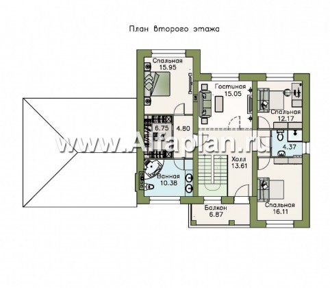 Проекты домов Альфаплан - «Айвенго»- двуxэтажный особняк с мансардой и навесом для машин - превью плана проекта №2